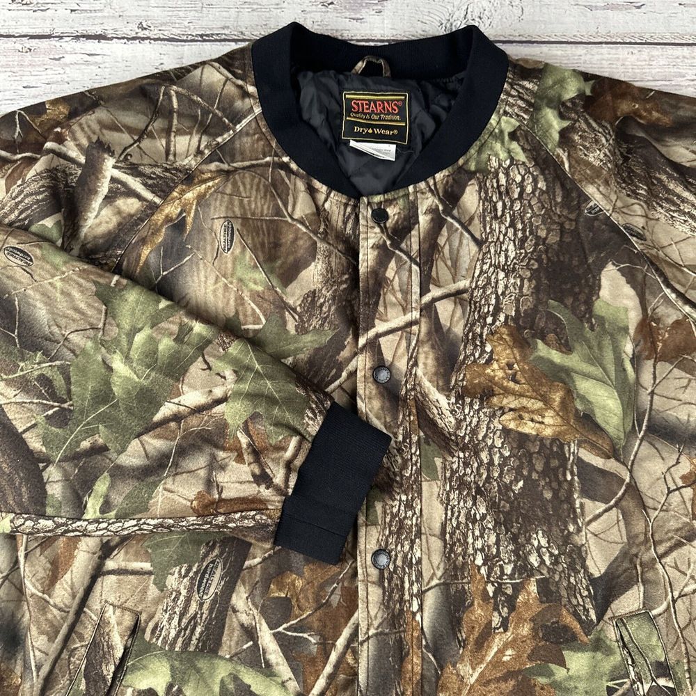 Stearns Dry Wear Jacket Mens XL Realtree Hardwood Camo Snap Hunting Outdoor Flaw